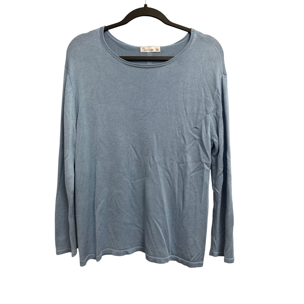 89th + Madison Womens Light Blue Long Sleeve Knit Top Sweater Size Small Cozy